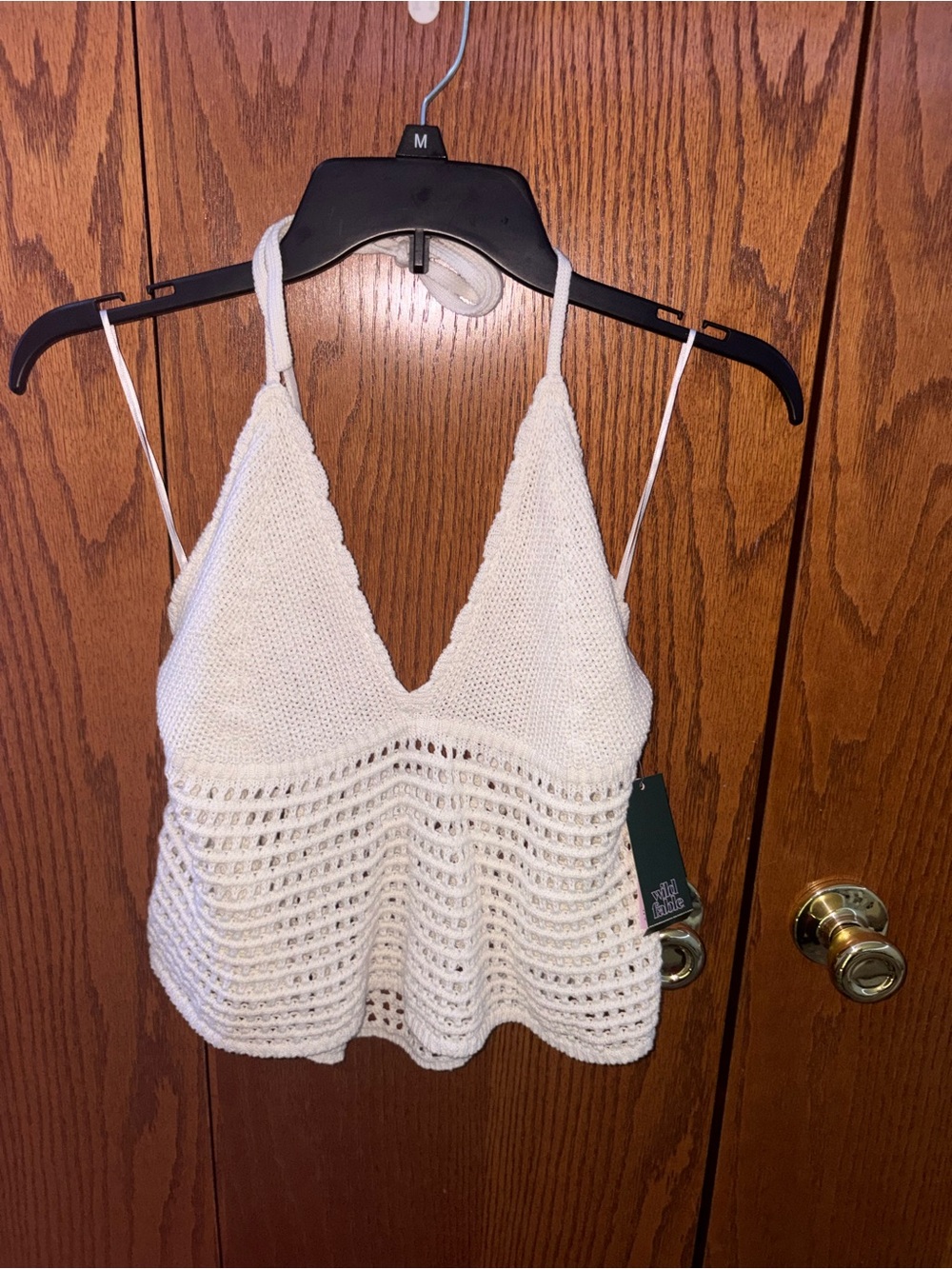 Off-White Crochet V-Neck Knit Cami Top